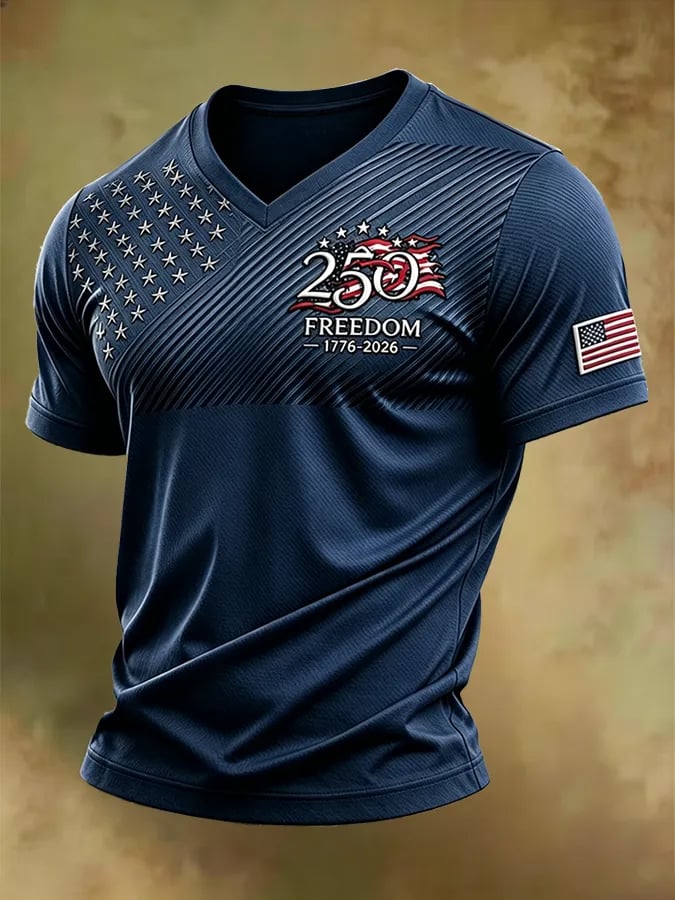 Men's Retro Independence Day Patriot V-Neck T-Shirt