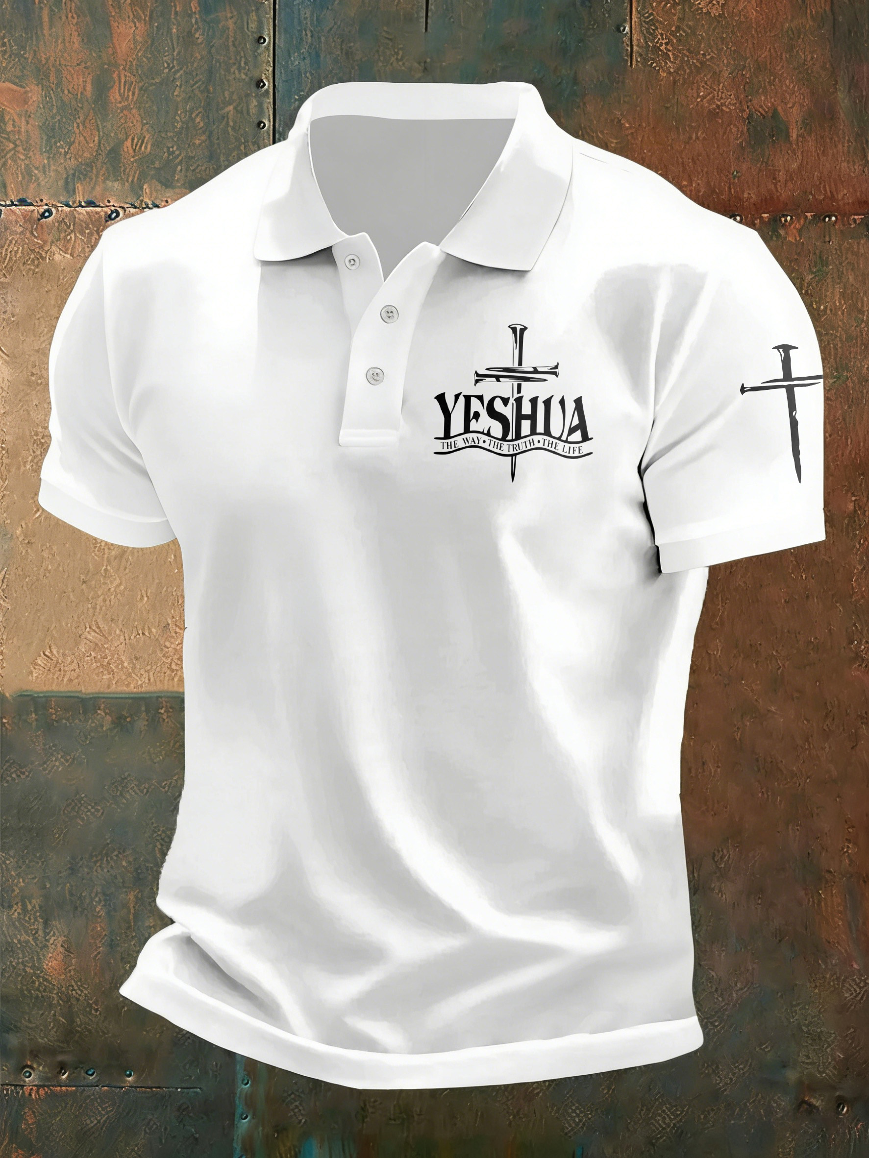 Men'S Casual Faith Jesus Collar Button Polo Shirt