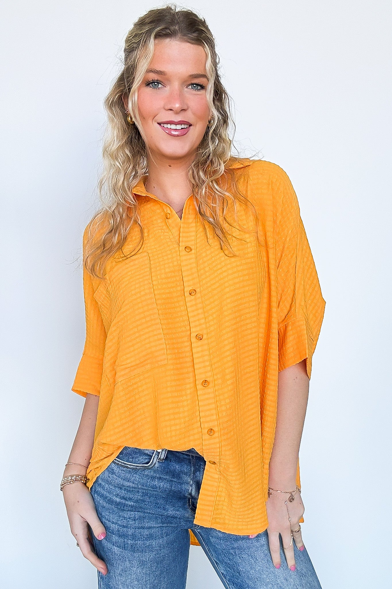 Textured Knit Button Down Top