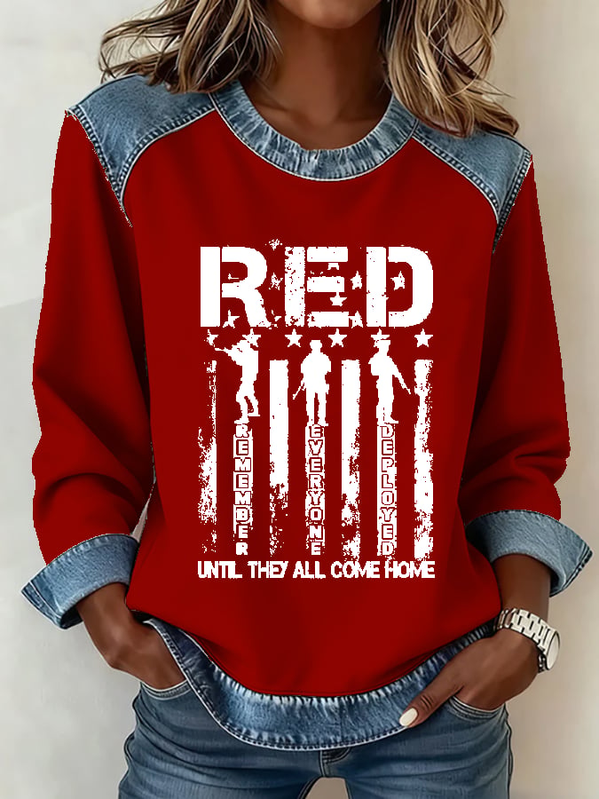 Women's Casual Red Friday Print Patchwork Sweatshirt