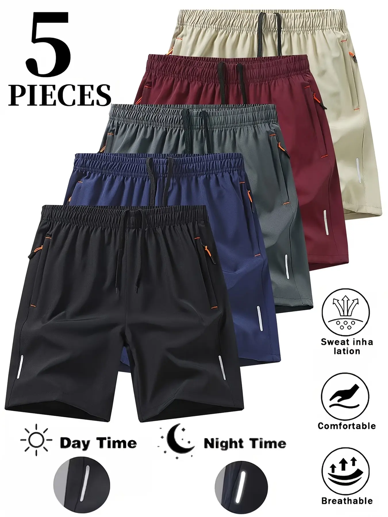 Men's 5-Pack Dry-Fit Gym Shorts Comfortable & Breathable