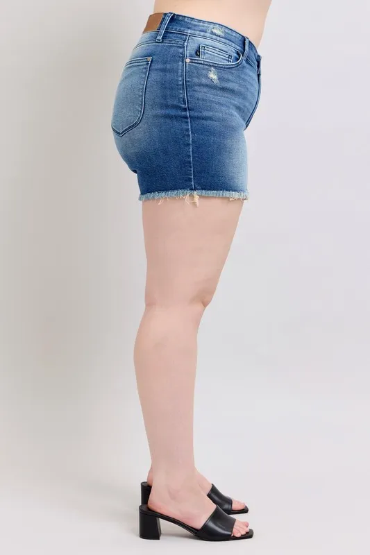 V-Front Denim Shorts with Shield Pockets