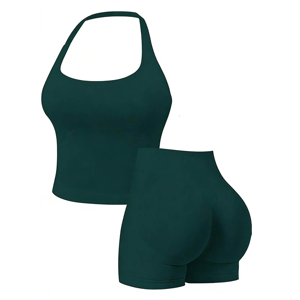 Two-Piece Women's Halter Top & High Waist Shorts Sports Set