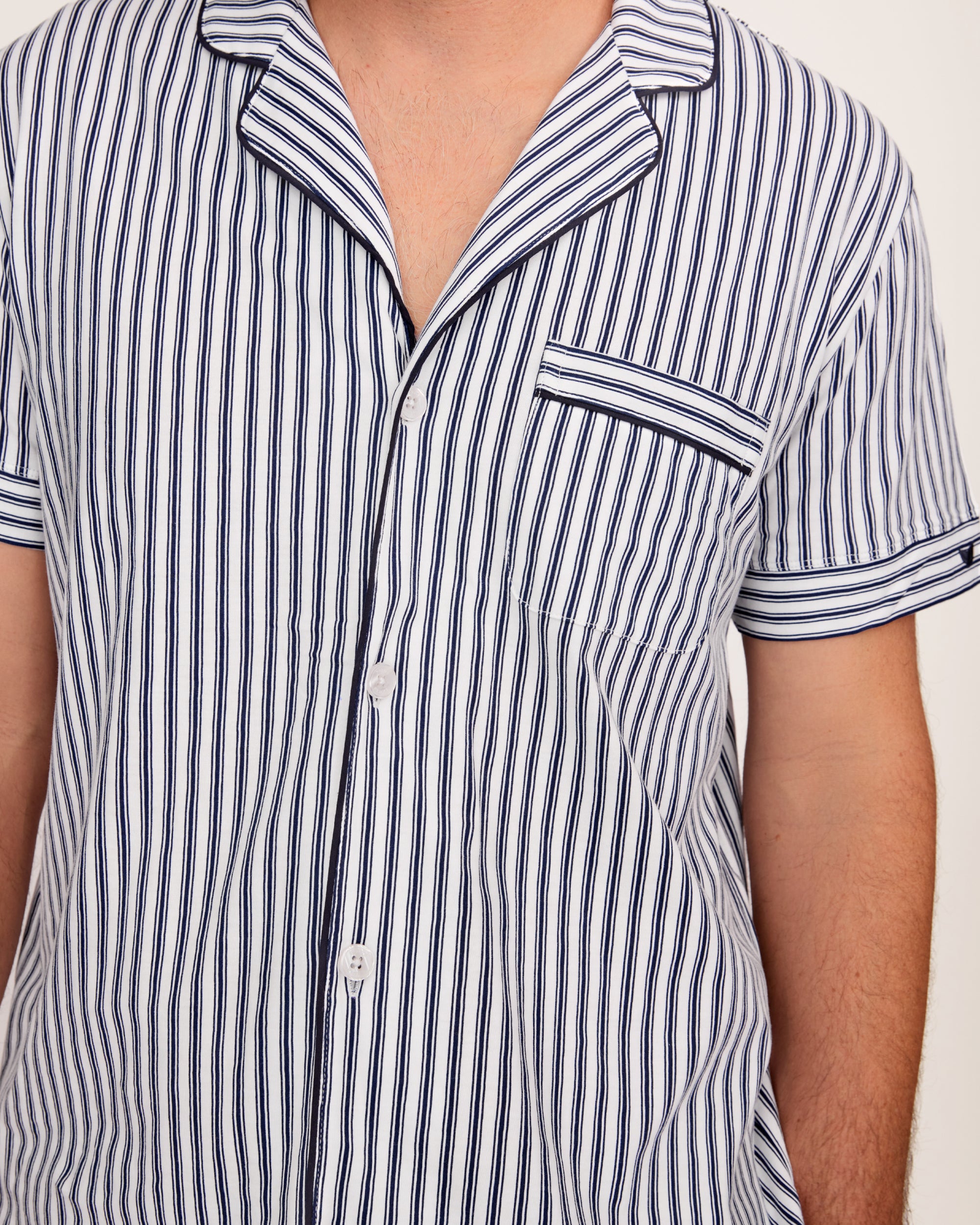 Men's Pima Pajama Short Set in Navy French Ticking