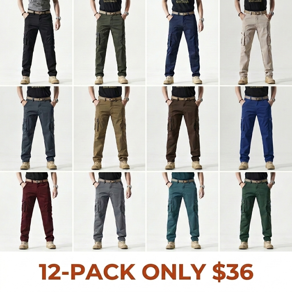 Men's Slim-Fit Solid-Color Straight-Leg Cargo Khakis—Multi-Pocket Trousers for Casual Daily Wear