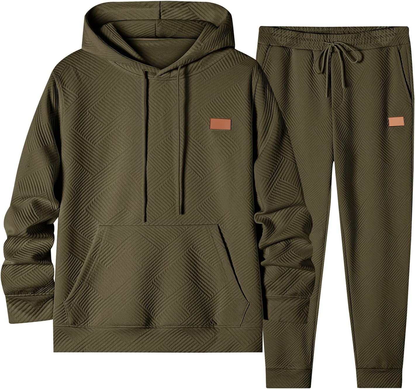 Mens 2 Piece Jacquard Sweatsuit Outfits Hoodie Sweatshirt & Joggers Sweatpants Set Tracksuit