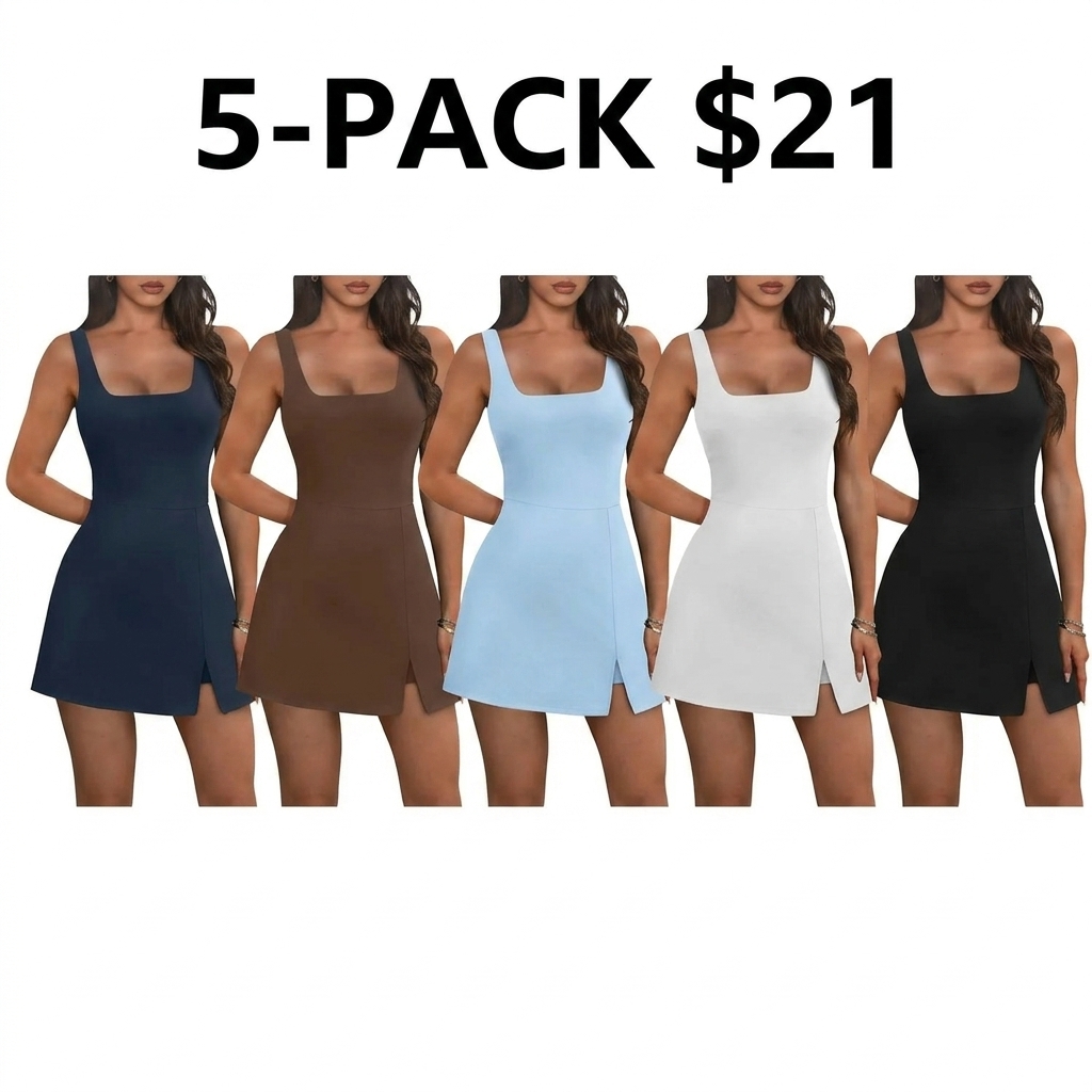 Athletic Dress for Women Mini U Neck Sleeveless Built in Shorts with Pockets Tennis Golf Graduation