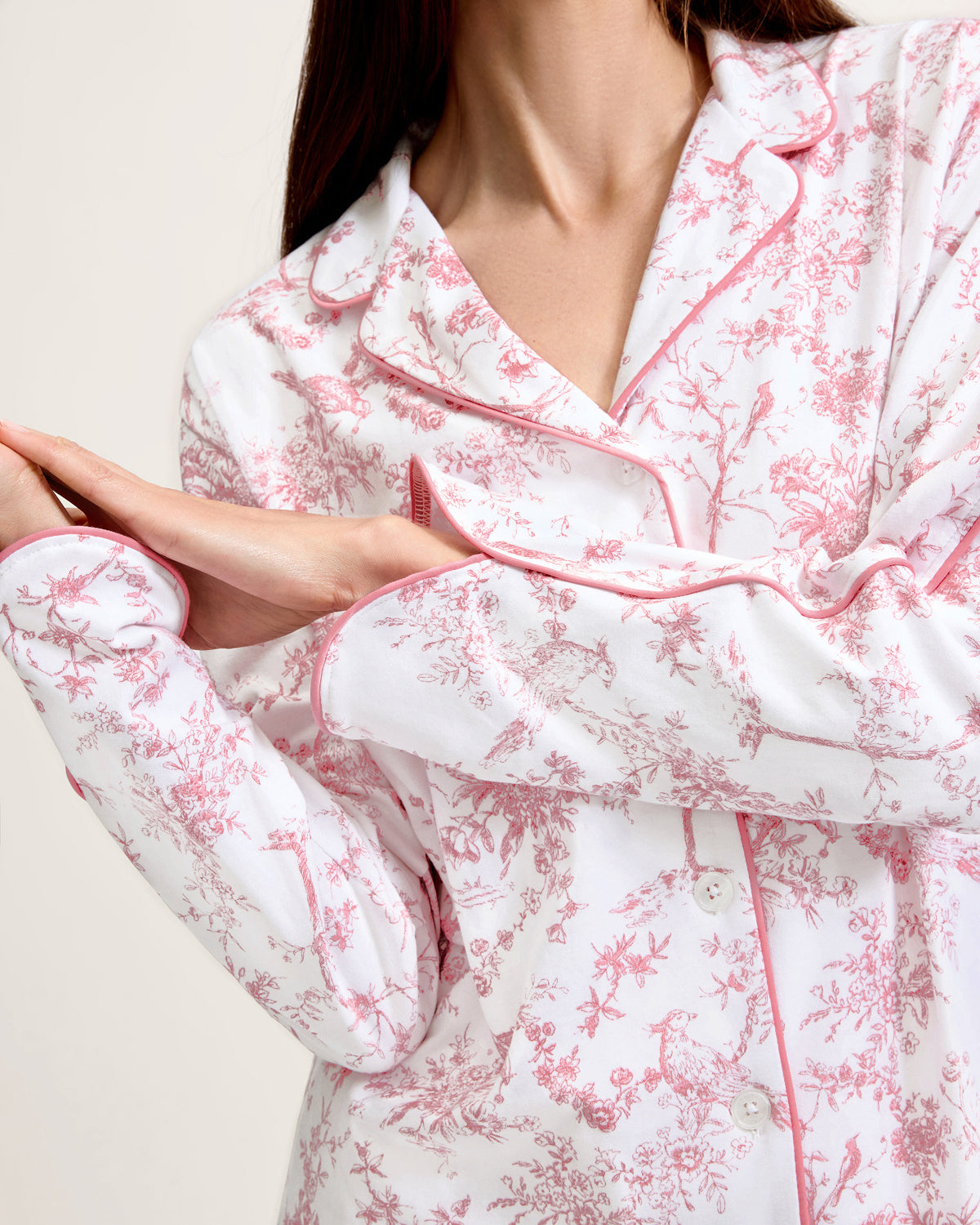 The Margaux Pima Pajama Set in Pink Timeless Toile