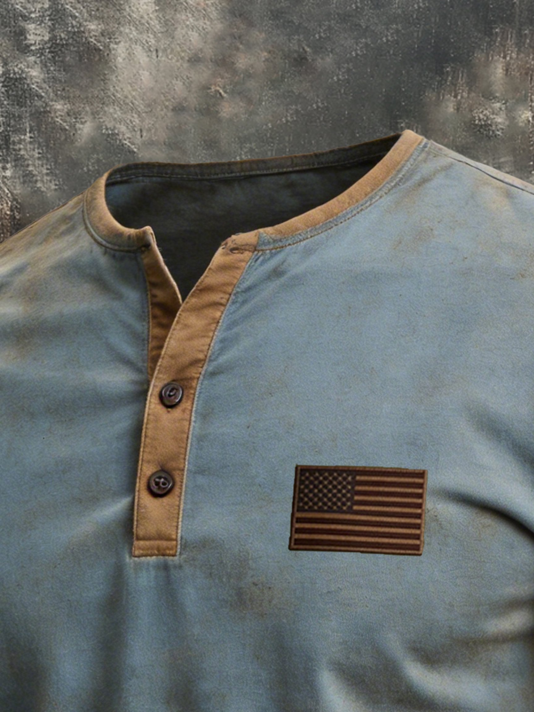 Men's Retro Color-Block Patriotic Henley Short-Sleeve T-Shirt
