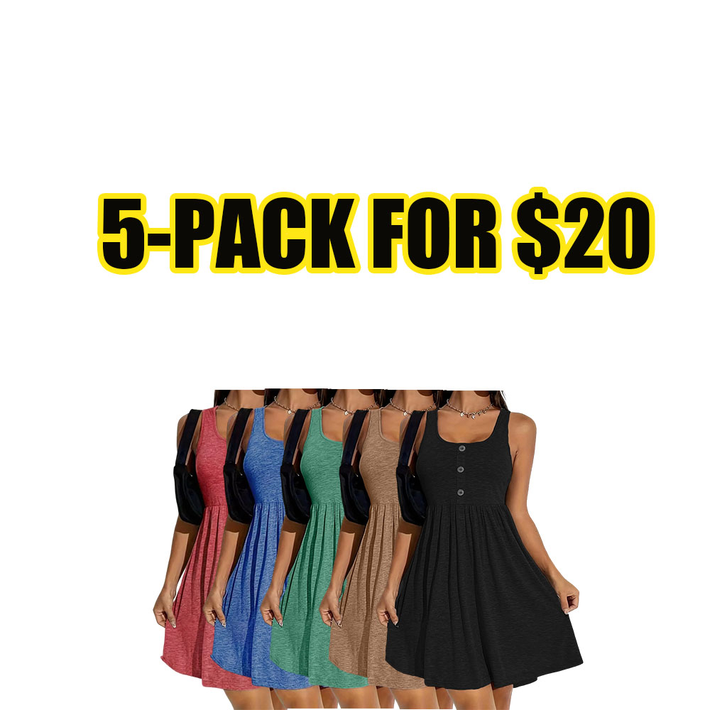 🌸 Women’s Everyday Scoop Neck A-Line Tank Dress – Soft Stretch Sleeveless Summer Dress-