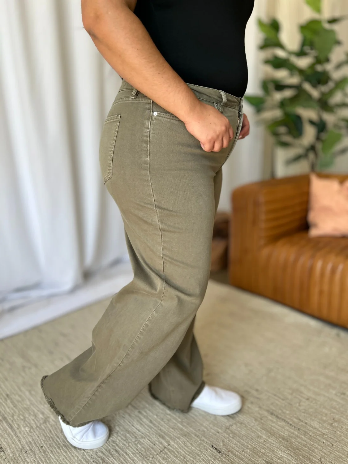 Full Size High Rise Garment Dye Wide Leg  Jeans