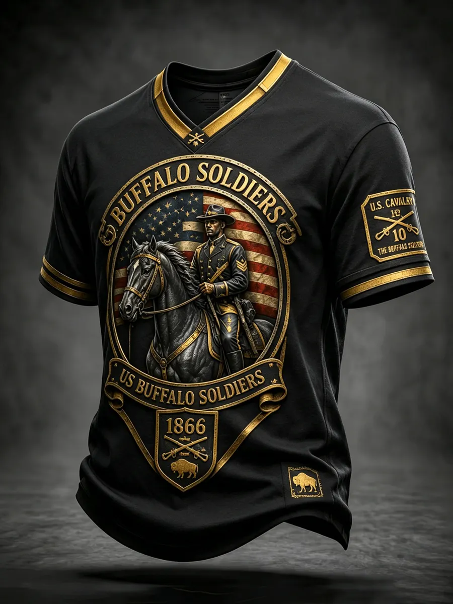 Men's Retro Buffalo Soldier Print  Casual T-Shirt