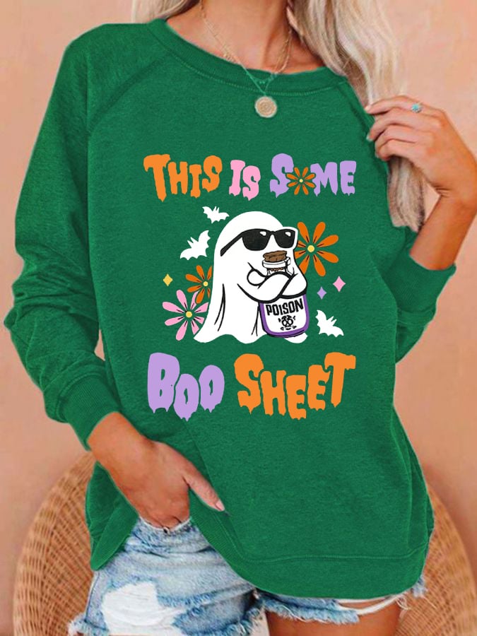 Women's This Is Some Boo Sheet  Funny Halloween Ghost Casual Sweatshirt