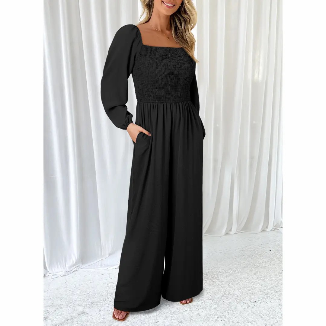 🌿 Women's Long Sleeve Wide Leg Casual Jumpsuit