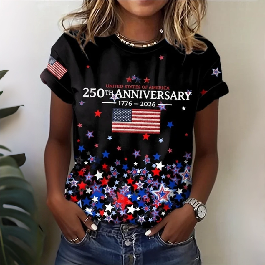 Women'S Casual Floral 250Th Anniversary Celebration Printed Round Neck T-Shirt In The United States