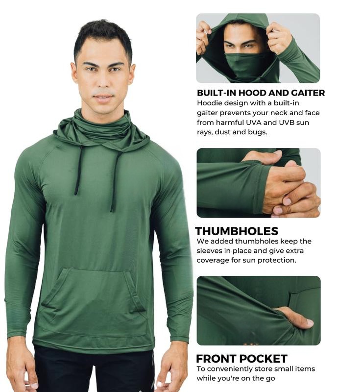 Hooded UPF 50 Long Sleeve with Gaiter - Lightweight, Breathable, Moisture-Wicking
