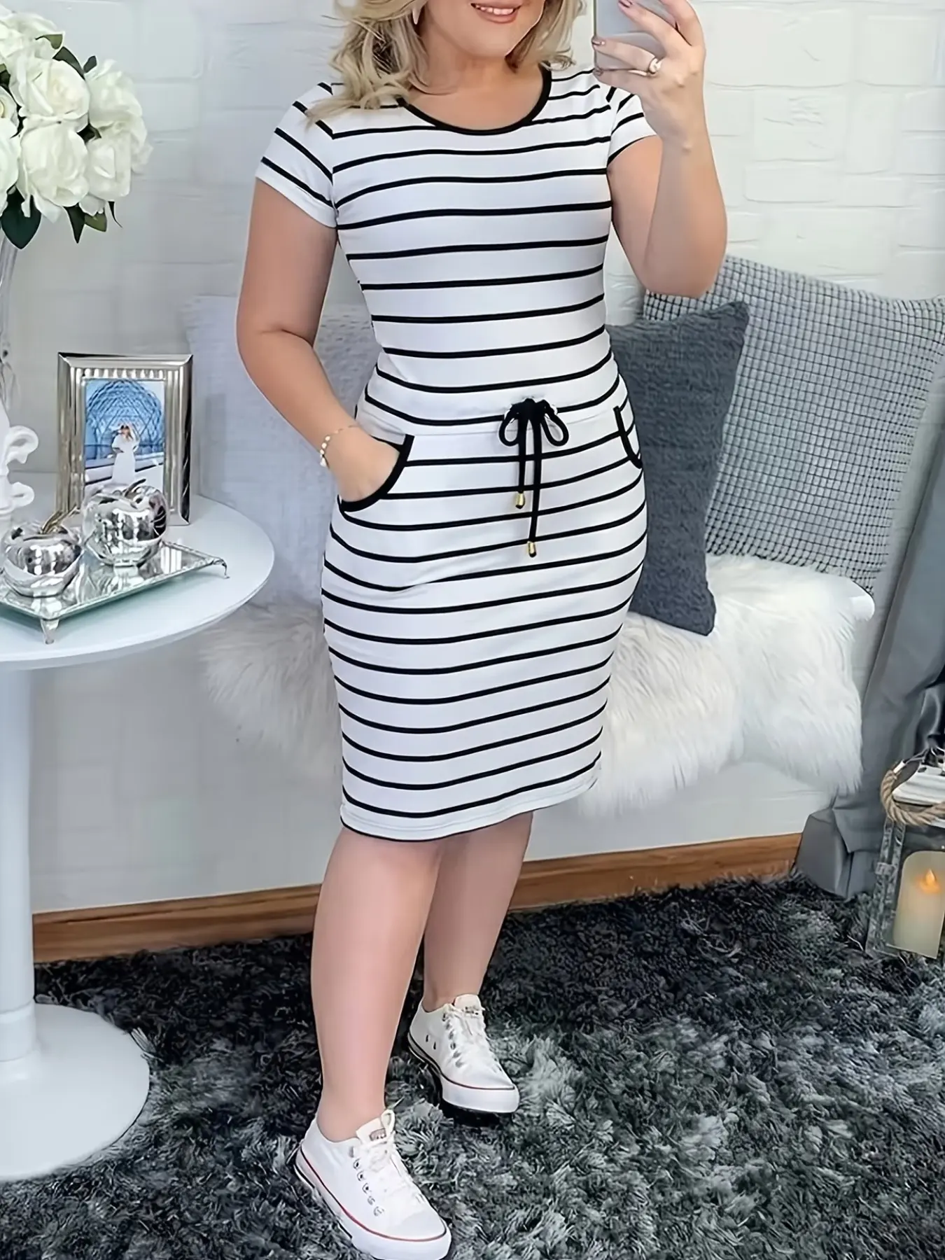 Classic Plaid Bodycon Pocket Dress
