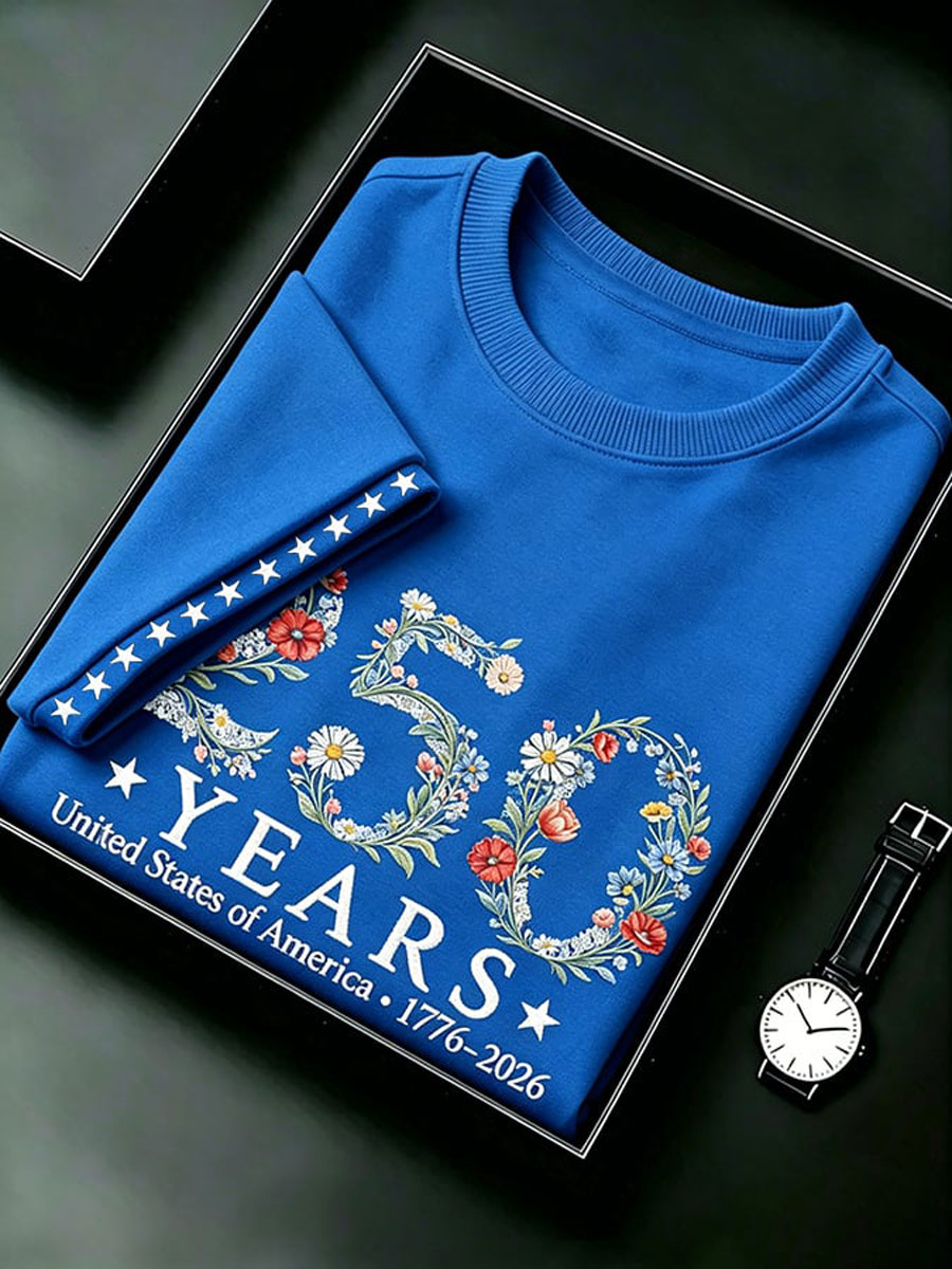 Men's Retro 1776–2026 250 Year Flower Art Printed Top