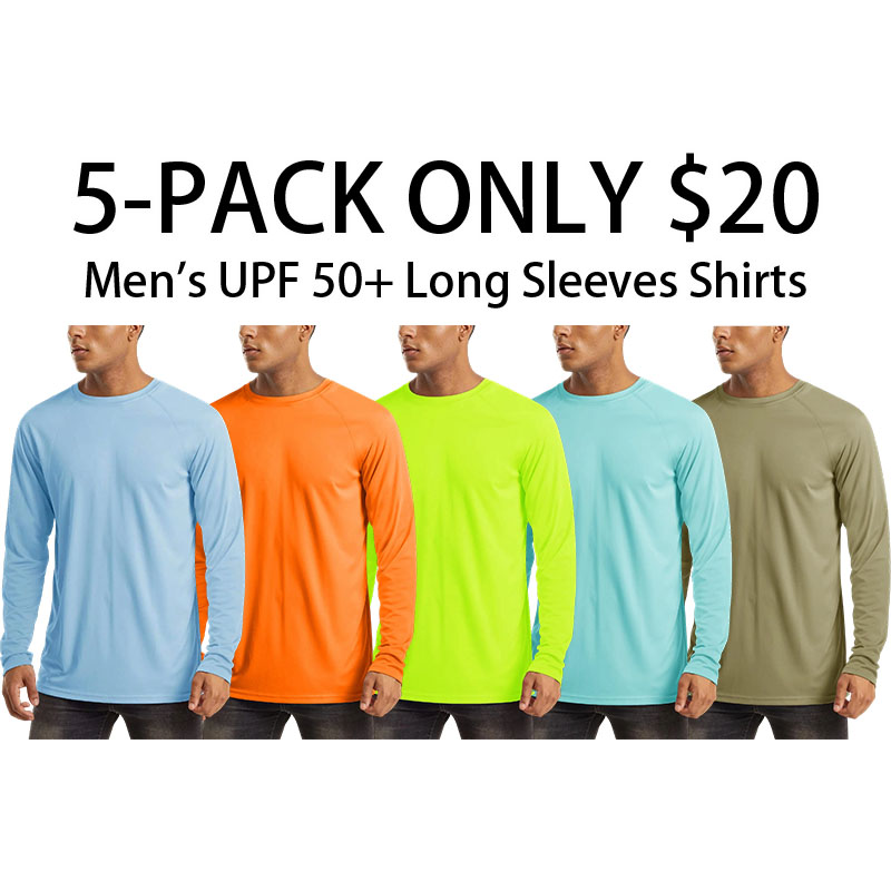 Men's UPF 50+ Long Sleeves Shirts Quick Dry Lightweight Summer Sportswear Tops