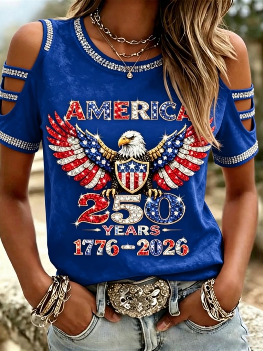 American 250th Anniversary Rhinestone Design Women's T-Shirt