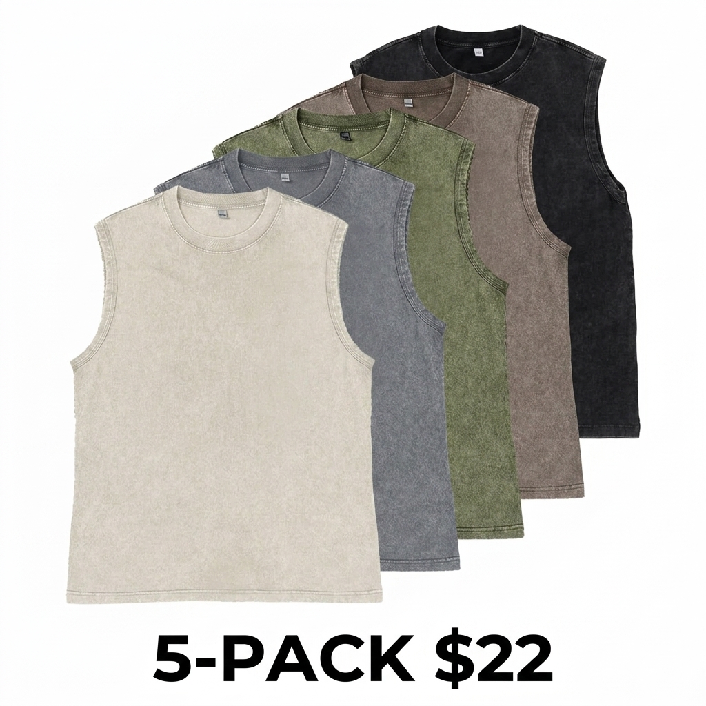 Unisex Acid Wash Cotton Muscle Tank Top – Loose Fit Gym & Streetwear Vest