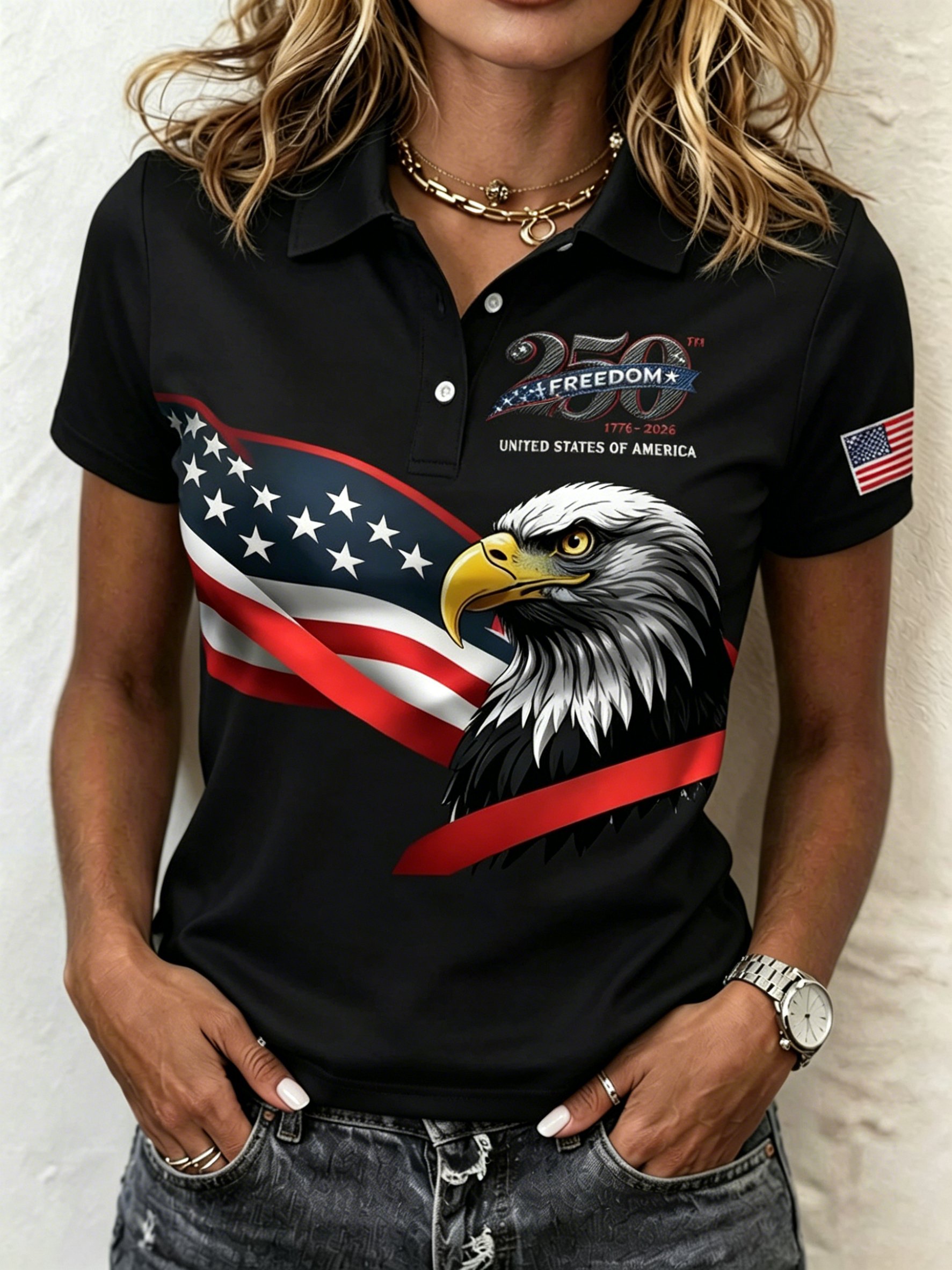 Women's 250  American Print Polo Shirt
