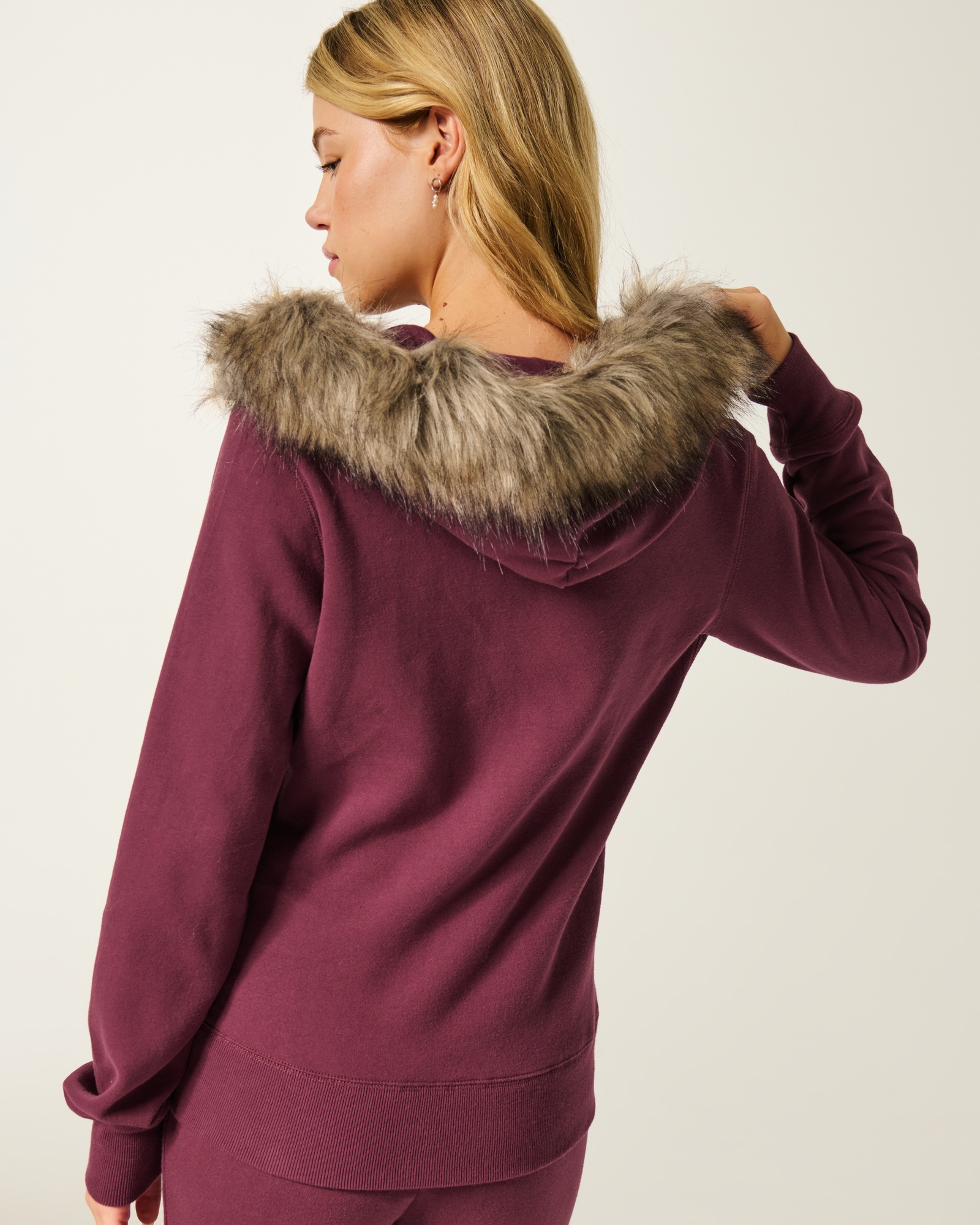 Faux Fur Trim Zip-Up Hoodie