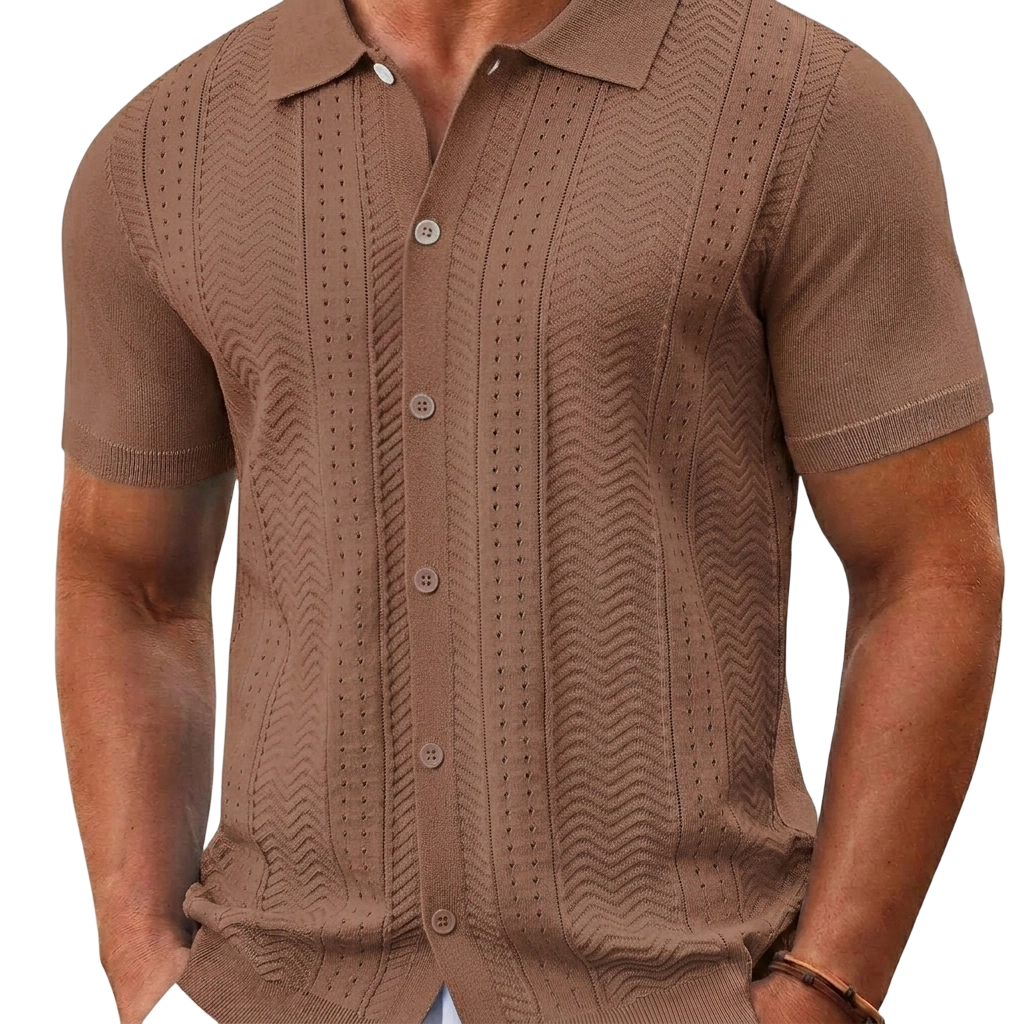 Men's Short Sleeve Knit Button Down Shirt