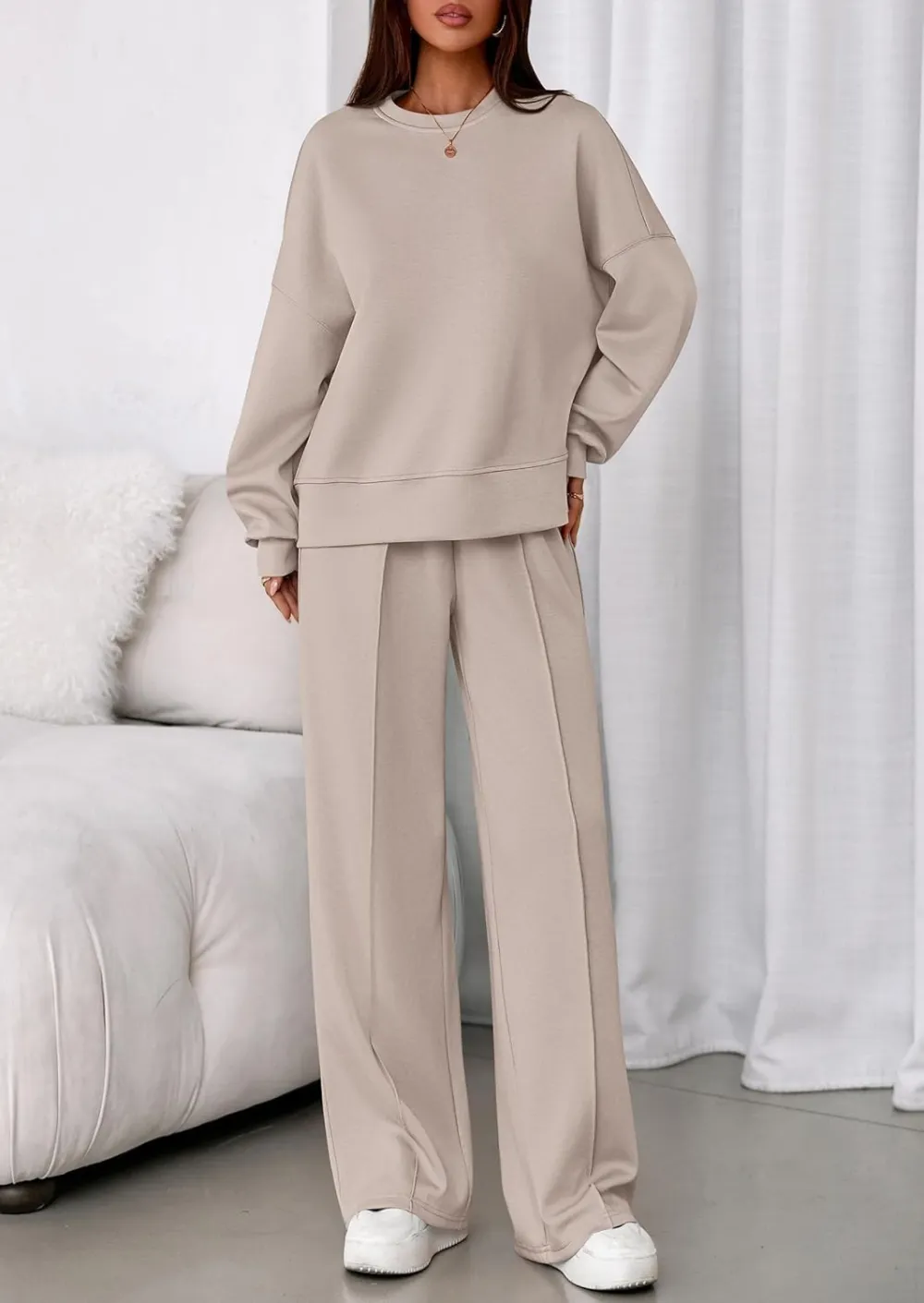 2 Piece Sets For Women Fall Trendy Long Sleeve Sweatshirt Wide Leg Pants Loungewear