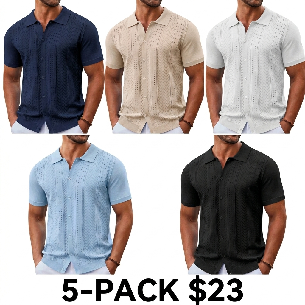 Men's Knit Button Down Shirt – Short Sleeve Summer Casual Vintage Beach Top