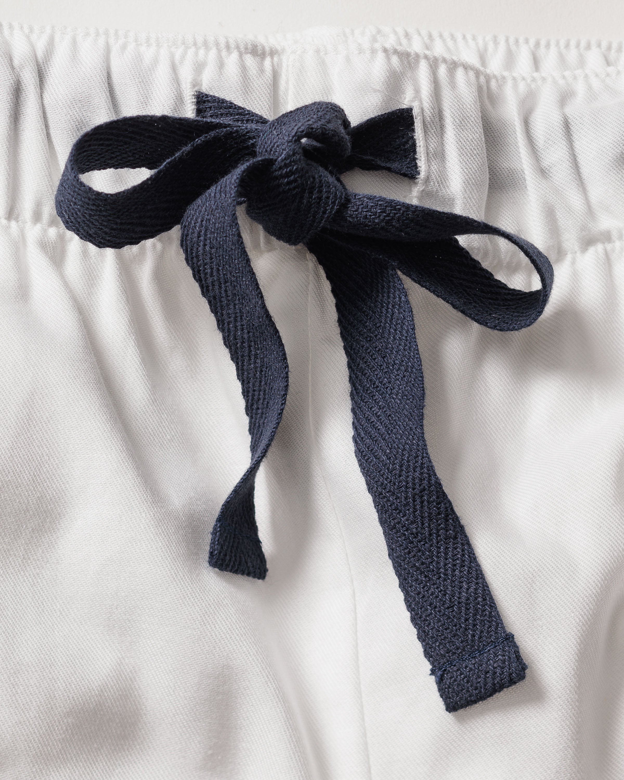 Men's Twill Pajama Short Set in White with Navy Piping