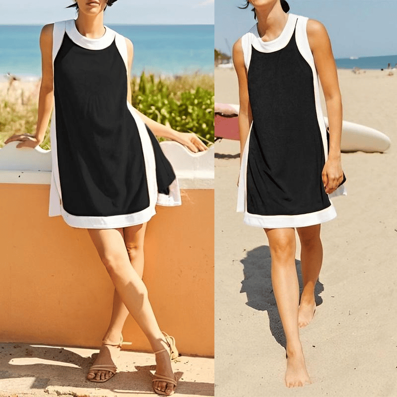Women's 2-Piece Sets Color Block Crewneck Sleeveless Top + Skirt & Shorts w/ Pockets 🔥