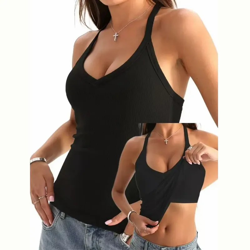Built-in bust support, sleeveless backless slim-fit basic tank top