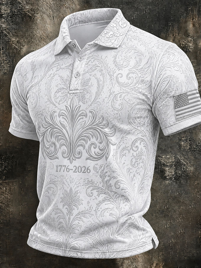 Men'S Retro American Patriots Independence Day 250Th Anniversary Commemorative Lapel Short Sleeved Shirt