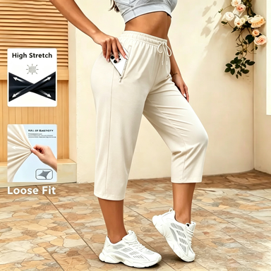 Last Chance Special! 8 Pieces for $24.9, Today Only! Women's Summer Casual Capris – Drawstring Waist with Zippered Pockets, Quick-Dry Athletic Pants for Running & Outdoor Sports