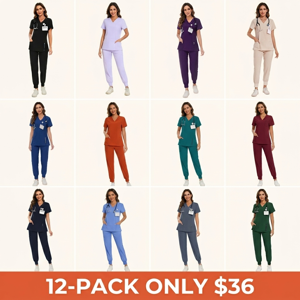 Women's Set — Stretch V-Neck Scrub Top and Jogger-Style Scrub Pants (8 Pockets)