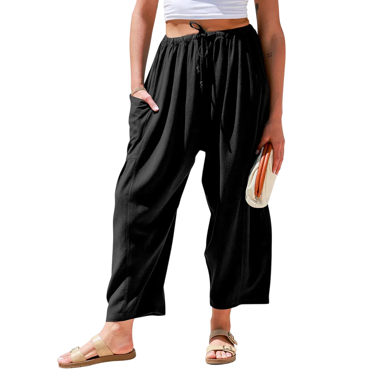 Womens Linen Blend Wide Leg Pants Oversize Casual Loose Fit Beach Palazzo