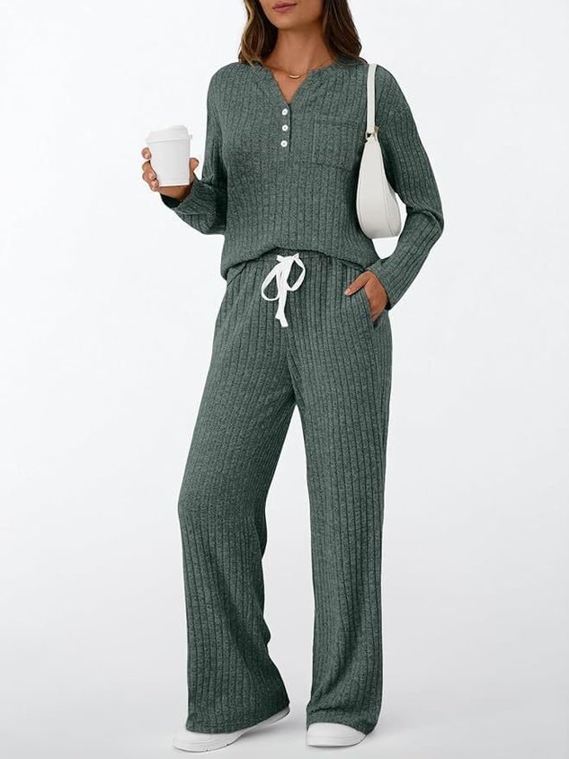 Cotton Plain Casual Two-Piece Set