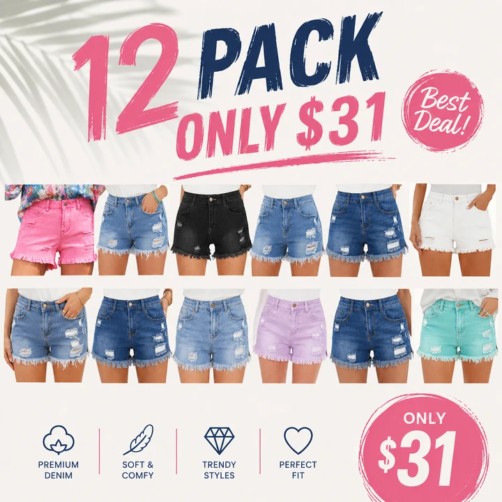 Women's Casual Mid Rise Denim Shorts Stretch Ripped Raw Hem Jean Shorts Basic Fitted Bottom for Summer