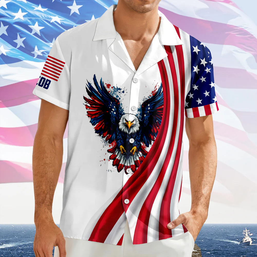 Men'S Casual American Flag Eagle Ribbon Art Printed Shirt