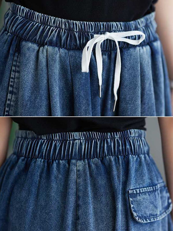 Drawstring Split-Side Loose Wide Leg Trousers Jean Pants Bottoms