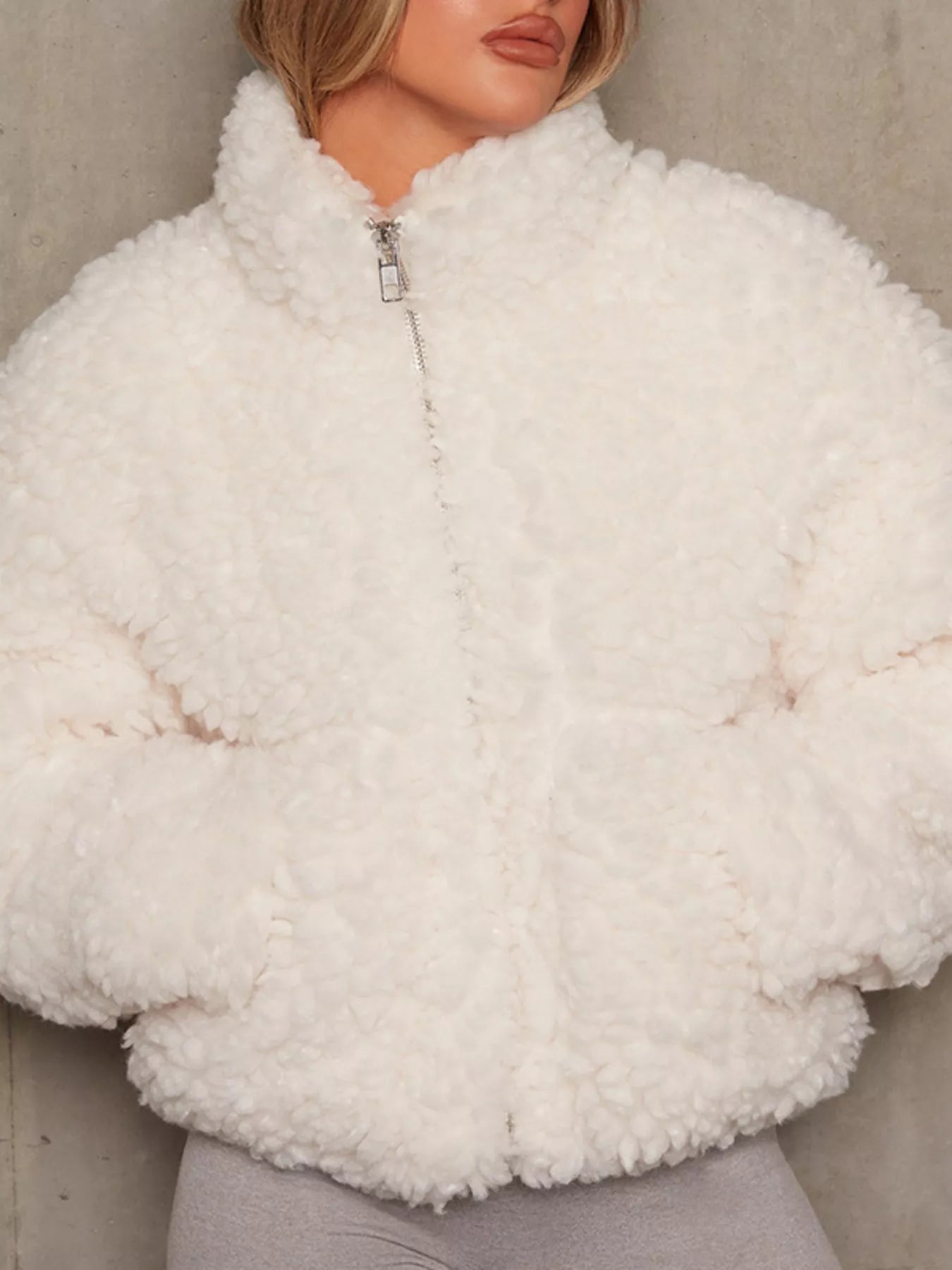 Cozy Zip Up Cropped Sherpa Jacket