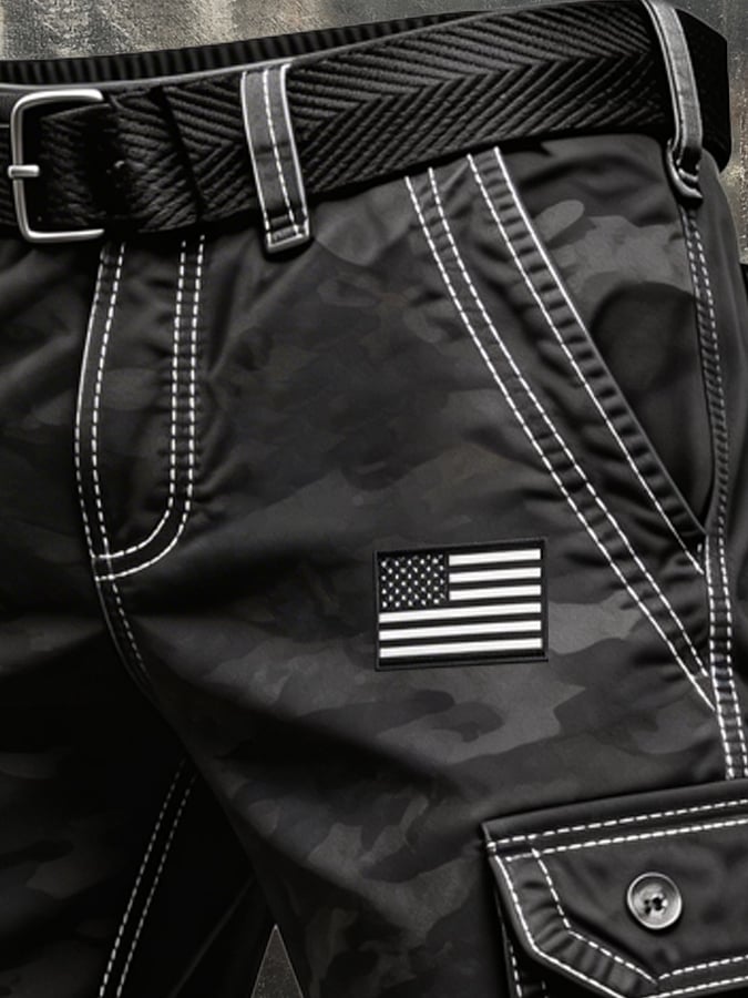 Men's Retro Color Block Patriot Pocket Cargo Shorts