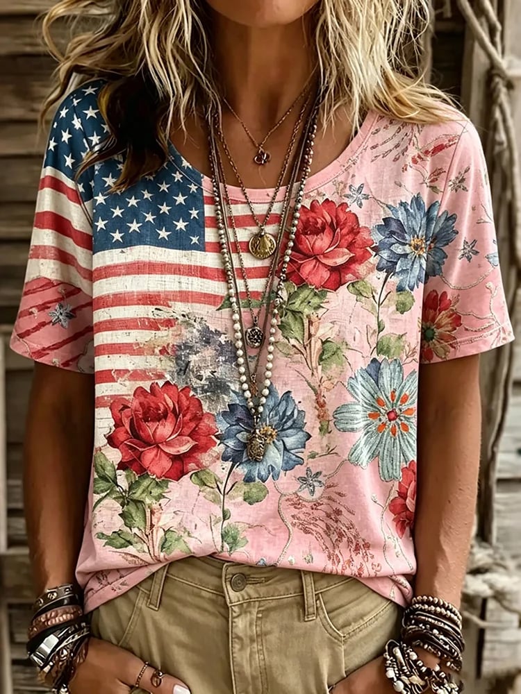 Women's Casual American 250th Anniversary Printed Short-Sleeve T-Shirt