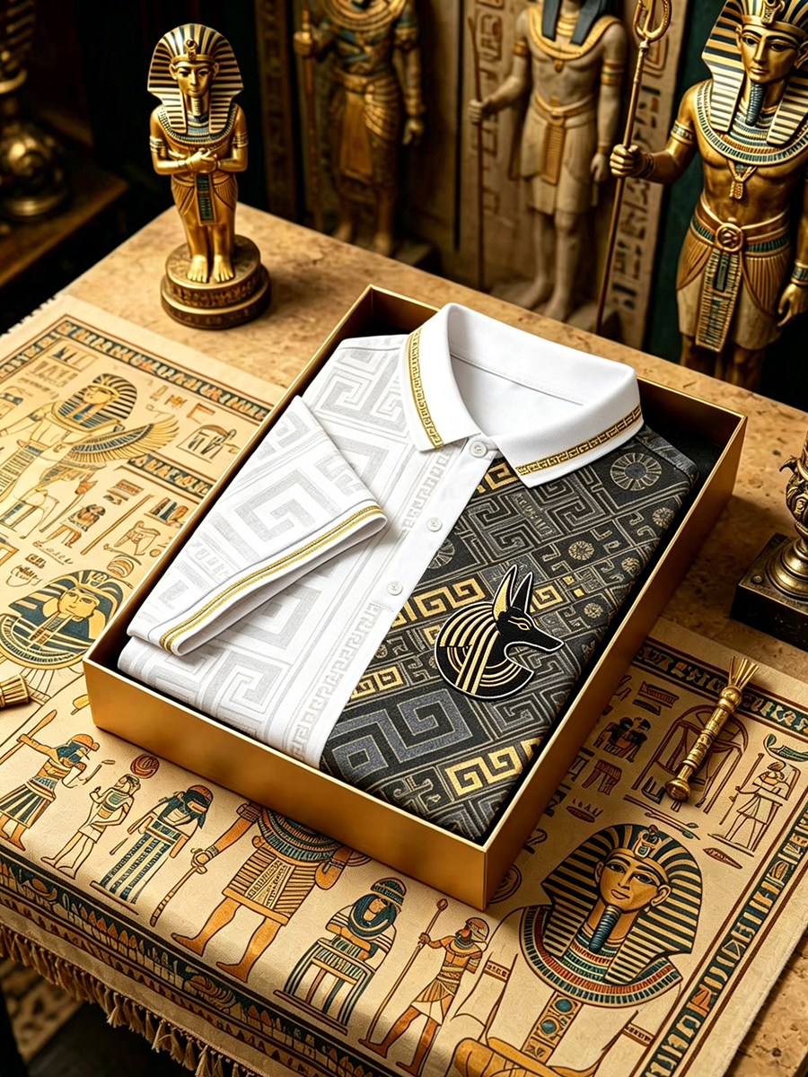 Men's Retro Egyptian Art Print Polo Shirt