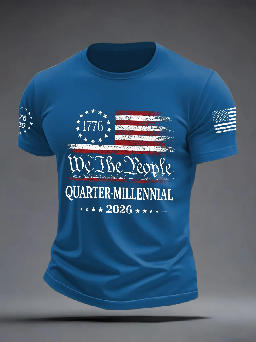 Men'S Casual American 1776-2026 Anniversary Celebration Commemorative Printed Short Sleeved T-Shirt