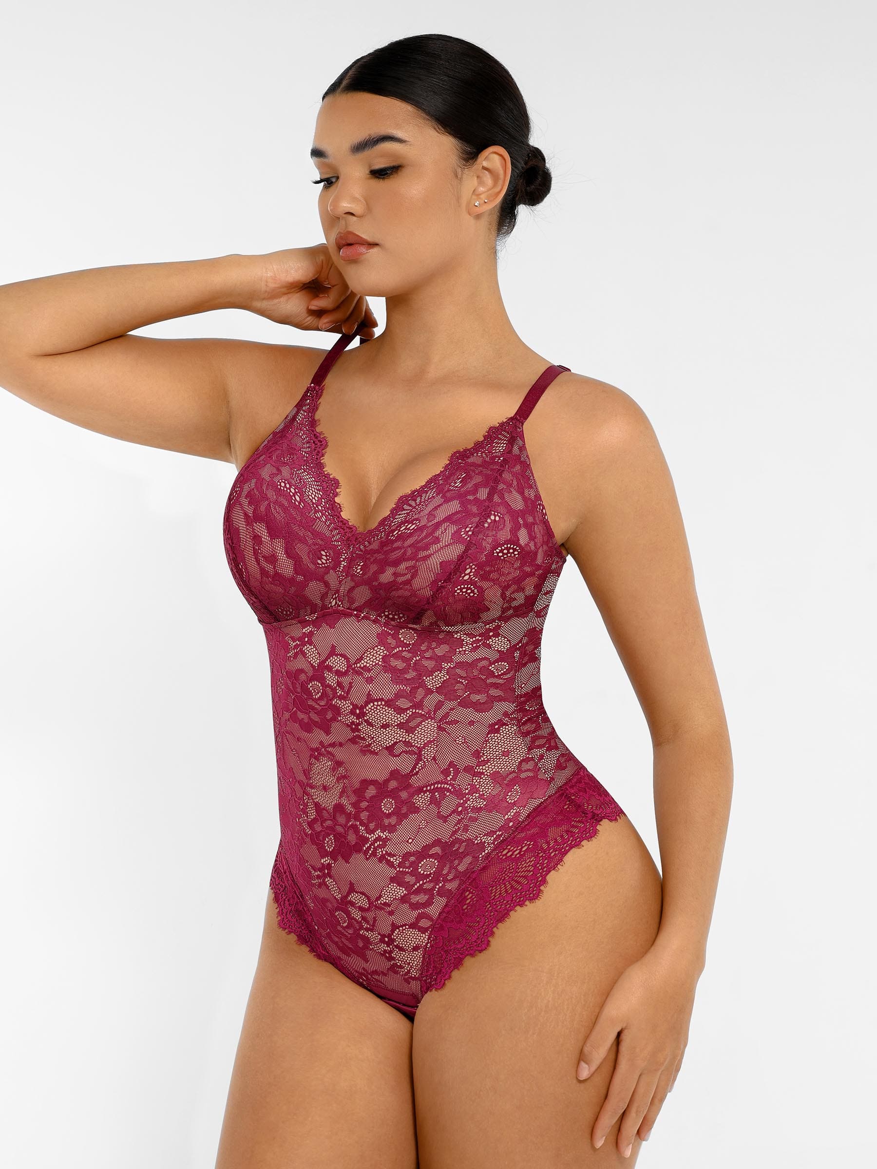 Feelingirl Lace V Neck Full Bodysuit