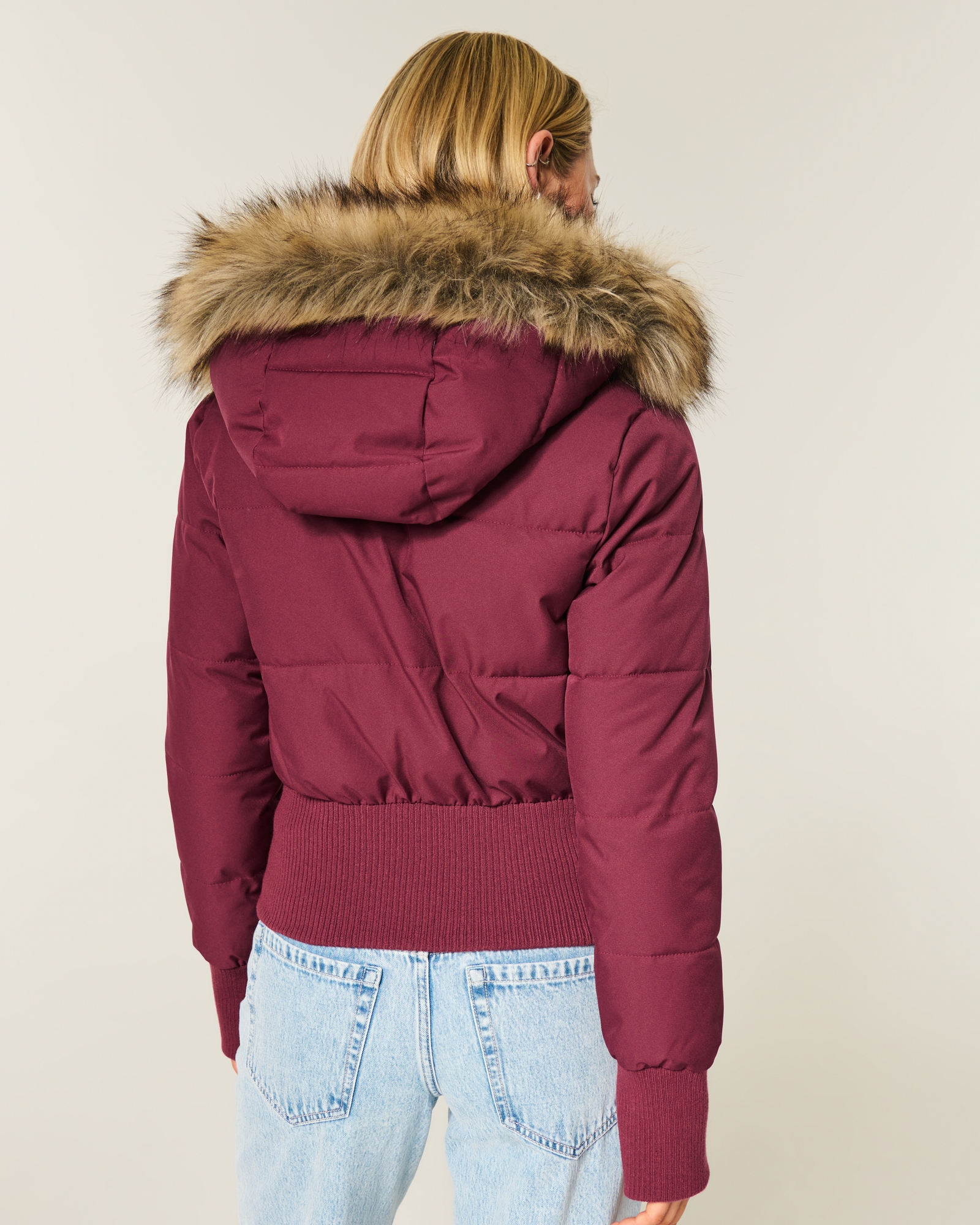 Faux Fur Trim Puffer Bomber Jacket
