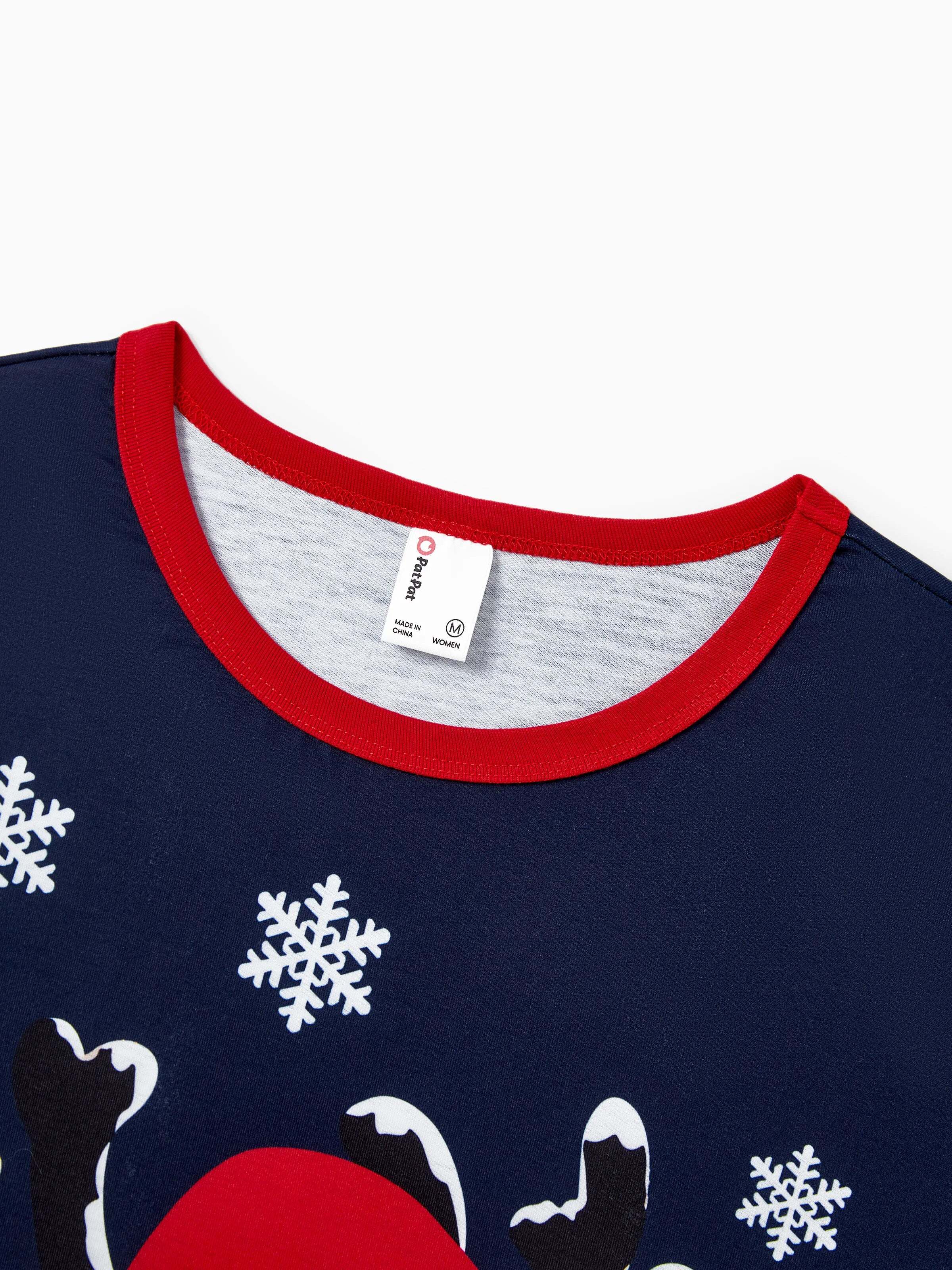 Christmas Matching Family Pajamas Set Reindeer and Snowflake Print PJS Deep Blue