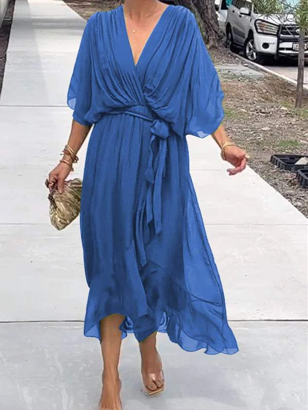 Women Stylish and elegant V-neck chiffon midi dress